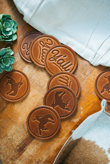 Bucking Bronco Leather Coaster