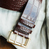 Maroon Crocodile Leather Belt at 6Whiskey six whisky gold hardware double prong belt double loop