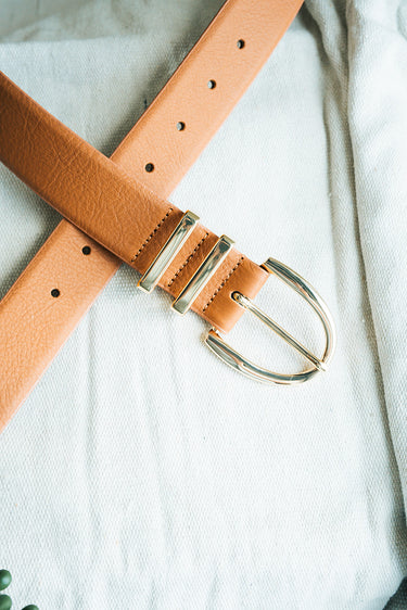 Lauren Brown Leather Belt at 6Whiskey six whisky gold hardware trendy simple classic style