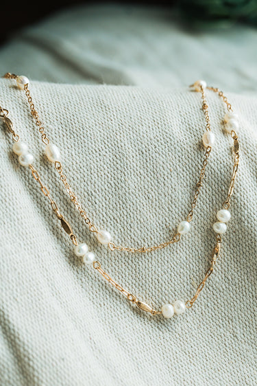 Layered Pearl Necklace at 6Whiskey six whisky simple elegant dainty jewelry accessory fresh water pearls gold everyday