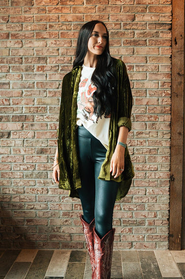 Velvet Tunic at 6Whiskey six whisky mid thigh jacket blouse tunic collared long sleeve green soft festive chistmas