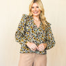 Malin Blouse at 6Whiskey six whisky Cleobella wild cosmos ruffle long sleeve v neck tie work wear colorful mutlicolor floral cuff sleeve