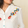 Winne Western Shirt at 6Whiskey six whisky womens button down by tasha polizzi white with turquoise snap buttons and red, yellow, and orange emboridered flowers
