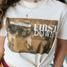 First Down Tee at 6whiskey, six whisky, casual t-shirt, vintage, western, aggie tradition, tailgating, game day, texas a&m, graphic tee, comfortable, football, SEC, soft, worn in. Front view. 