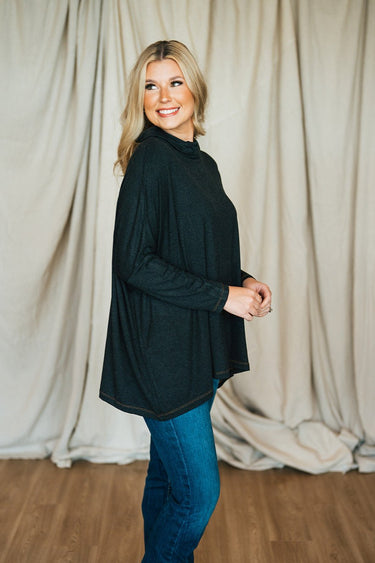 Tasha Polizzi Bess Pullover at 6Whiskey six whisky black long sleeve oversized handkerchief hem black soft fabric womens sweater casual