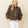 Isadora Blouse at 6whiskey six whisky cleobella black multi cotton linen made in india ethically made organic materials vertical and horizontal stripes red mustard yellow womens top long sleeve