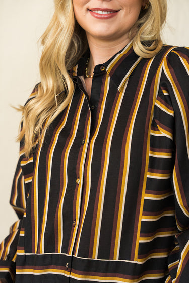 Isadora Blouse at 6whiskey six whisky cleobella black multi cotton linen made in india ethically made organic materials vertical and horizontal stripes red mustard yellow womens top long sleeve