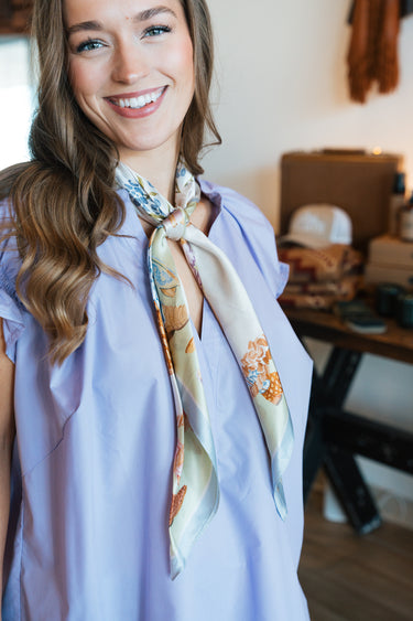 Fresh Start Flutter Top - Lilac at 6Whiskey, six whisky, short sleeve, puff sleeve, ruffle detail, split neckline, lightweight, flowy, delicate, feminine, light purple, brunch outfit, casual women's top, southern charm, details