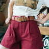 Burgundy Pleated Shorts at 6Whiskey, six whisky, maroon, high-waisted, straight leg, western, casual, gameday, game day, aggie, Texas A&M, tailgate, tailored, women's fashion, women's wear, women's shorts. Front view.