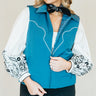 Ranchera Vest at 6Whiskey six whisky blue white piping vest sendero yoke boot stitch collar zipper closure