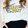 Best in the West Sweatshirt at 6Whiskey six whisky by Sendero Provisions company cropped drop shoulder white cream old western graphic thin soft womens sweater crewneck