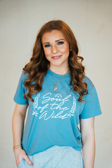 soul of the wild t-shirt at 6whiskey six whisky cropped tee blue bluebonnet flower script graphic