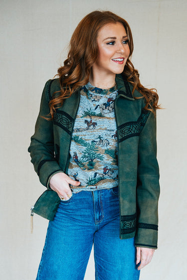 DDR Outside Pasqual's Jacket at 6Whiskey six whisky womens goat suede distresssed green coat C2636