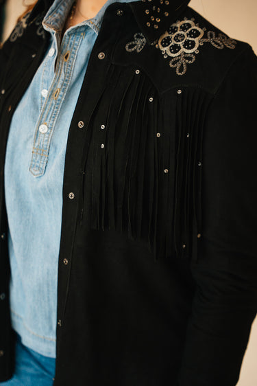 DDR Black Lockwood Shirt Jacket 6Whiskey six whisky Taos Leather Jacket with fringe T3390 beadwork
