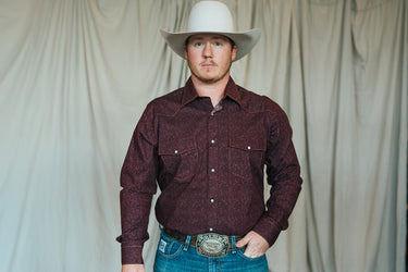 Mens Maroon Pearl Snap at 6Whiskey six whisky by Madison Creek Outfiters Bisley Long sleeve western shirt