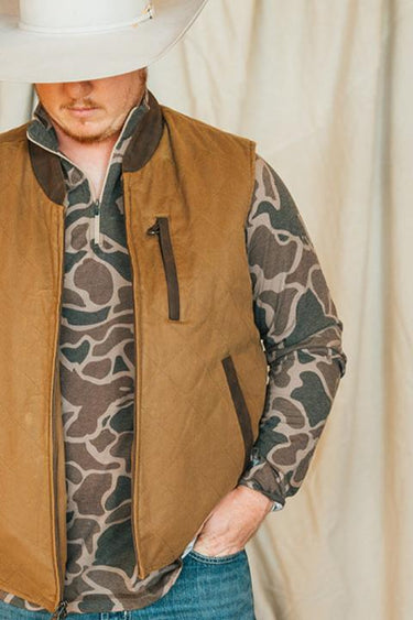 Madison Creek Outfitters Conceal & Carry Kennesaw at 6whiskey six whisky Mens vest MCO handgun licensed to carry beige brown collar