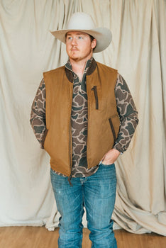Madison Creek Outfitters Conceal & Carry Kennesaw at 6whiskey six whisky Mens vest MCO handgun licensed to carry beige brown collar