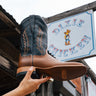 Men’s Tecovas Doc cowboy boots in tan bison leather with navy blue shaft, western embroidery, and square toe at 6Whiskey six whisky bryan college station texas
