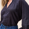 Alicia Blouse in Black by Cleobella at 6Whiskey, six whisky, long sleeve, balloon sleeve, lace, ruffled neckline, neck, button closure on the front, lunch outfit, market, errands, casual western, western inspired, elegant, classy, southern, texas, lone star, womens clothing, womens fashion, timeless, front view.