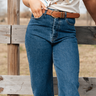 The Cheesy Jean at 6Whiskey, six whisky, high waisted, medium wash, cropped length, relaxed, comfortable, straight leg fit, zip fly closure, front and back pockets, belt loops, casual, everyday, wardrobe staple, year-round, work to weekend, summer and spring jeans, basic, blue jeans, women's fashion, front view