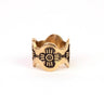 Clover Brass Bandana Slide at 6Whiskey, six whisky, gladys, floral, flower, four leaf clover, engraved, rustic, rugged, refined, timeless, classic, western, vintage western, vintage-inspired, accessory, everyday, must-have, rodeo, round top, texas, front view