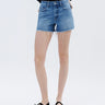 Driftwood High Rise Raw Hem Denim Shorts in medium wash with distressing, styled for summer outfits 6Whiskey six whisky women short western texas fashion