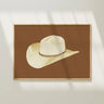 Cowboy Hat Art Print by Catherine Cartie at 6Whiskey, six whisky, canvas hat, cream, dark brown, burnt orange, neutral home decor, western decor, refined, classic, home goods, handpainted, watercolour, Front view. 