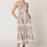 La Ramons Ankle Dress by Cleobella at 6Whiskey, six whisky, v-neckline, floral vintage patchwork design, bandana design, fun, flirty, midi, front pockets, sleeveless, flowy, fall dress, spring and summer dress. Front view.
