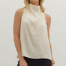 Champagne Toast Tank at 6Whiskey, six whisky, mock neck, button closure, eyelet back, sleeveless, silky fabric, elegant, chic, effortless, western cutore, flowy, classy, night out, aggie game day, sec game day, tailgate. Front view.