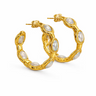 Pearl Paradise Hoops at 6Whiskey, six whisky, paradise hoops, gold, pearl, onyx, stones, feminine, statement, everyday, stackable, southern charm style, SEC sorority girl, modern gold jewelry, earrings, accessory, casual, feminine, south, 18k gold plated, front view