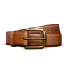 Men's Brown Goat and Cowhide leather Belt by Tecovas at 6Whiskey, six whiskey, antique brass hardware, 5 holes adjustable, high quality leather, durable, western, elevated, elegant, sleek, day to night, casual or dressy, must-have, men's gift, accessory, leather belt, front view. match your tecovas boots.