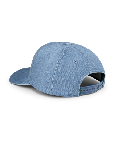 Tecovas Denim at by Tecovas at 6Whiskey, six whisky, embroidered, "Tecovas Western Wear" graphic, denim, 6 panel, adjustable back cap, baseball cap, casual accessory, casual western, everyday, versatile, men's accessory, women's accessory, hat, spring, summer, fall, go-to, refined, easy, back view