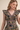Midnight Garden Dress at 6Whiskey six whisky, panel, geometric, floral, patterned, purple, navy, yellow, orange, green, split neckline, v-neck, sleeveless, ruffle sleeve, ruffle hem, smocked back, feminine fit, flattering, romantic, dramatic, bold, eye-catching, edgy western, cool girl, eclectic, elevated, women's dress, midi dress, women's clothing, fashion, neckline view