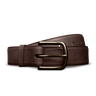 Men's Cafe brown goat and Cowhide leather Belt by Tecovas at 6Whiskey, six whiskey, antique brass hardware, 5 holes adjustable, high quality leather, durable, western, elevated, elegant, sleek, day to night, casual or dressy, must-have, men's gift, accessory, leather belt, front view.