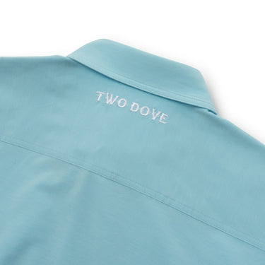 Rio Outdoor Button Down in Light Blue by Two Dove at 6Whiskey, six whisky, collared, short sleeves, front pockets, ventilated, breathable, summer and spring, elevated, polished, pristine, casual, comfortable, stylish, preppy, country, southern charm, Southern style, texas, back view
