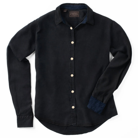 Women's Claire Solid Color Tencel Button Down at 6Whiskey six whisky madison creek outfitters MCO pearl snap in washed black
