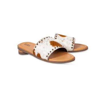 Brown Hide Slides 6 Whiskey six whisky Myra white cream cowhide
