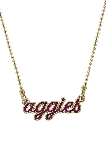 Script necklace aggies  at 6whiskey six whisky maroon gold jewelry gameday