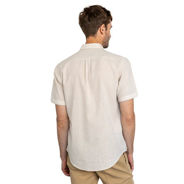 Vustra Sandcastle Short Sleeve Shirt – Men's Sustainable Linen Cotton Button-Down in Neutral Sand Color, Lightweight and Breathable for Warm Weather, Available at 6Whiskey