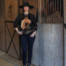 Bridle Knit Sweater by Tasha Polizzi at 6Whiskey, six whisky, Ariana sweater, black sweater, horse graphic, layer piece, fall, winter, soft, cozy, comfy, round neckline, elegant, elevated, western, preppy, put together, it-girl, classy, southern, texas. Front view.