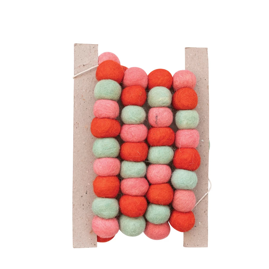 Load image into Gallery viewer, Felt Ball Garland - Red,Pink &amp;amp; Mint
