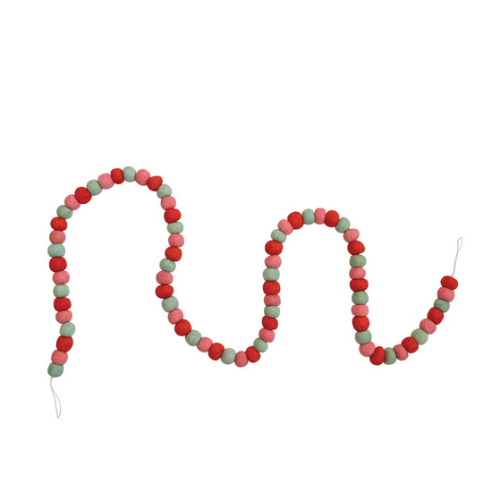 Load image into Gallery viewer, Felt Ball Garland - Red,Pink &amp;amp; Mint
