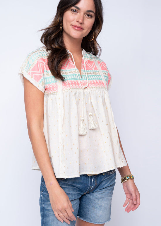 Ivy Jane cool and breezy bright aztec embroidery top at 6Whiskey six whisky women’s summer 