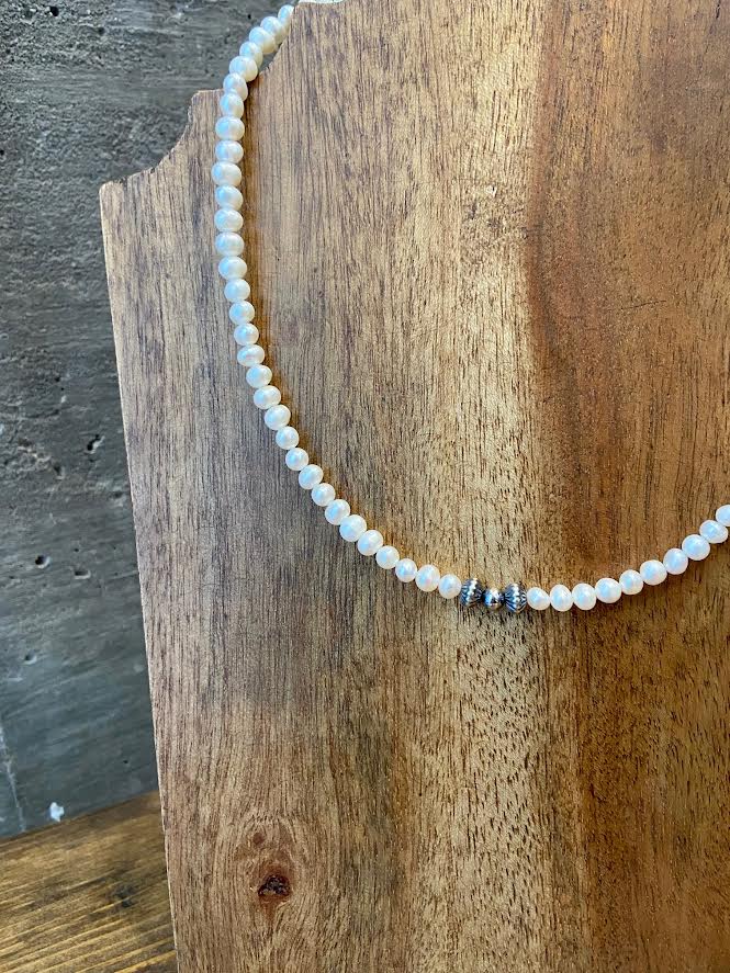 16" pearl and silver necklace at 6Whiskey six whisky womens gift elegant sterling silver adjustable clasp