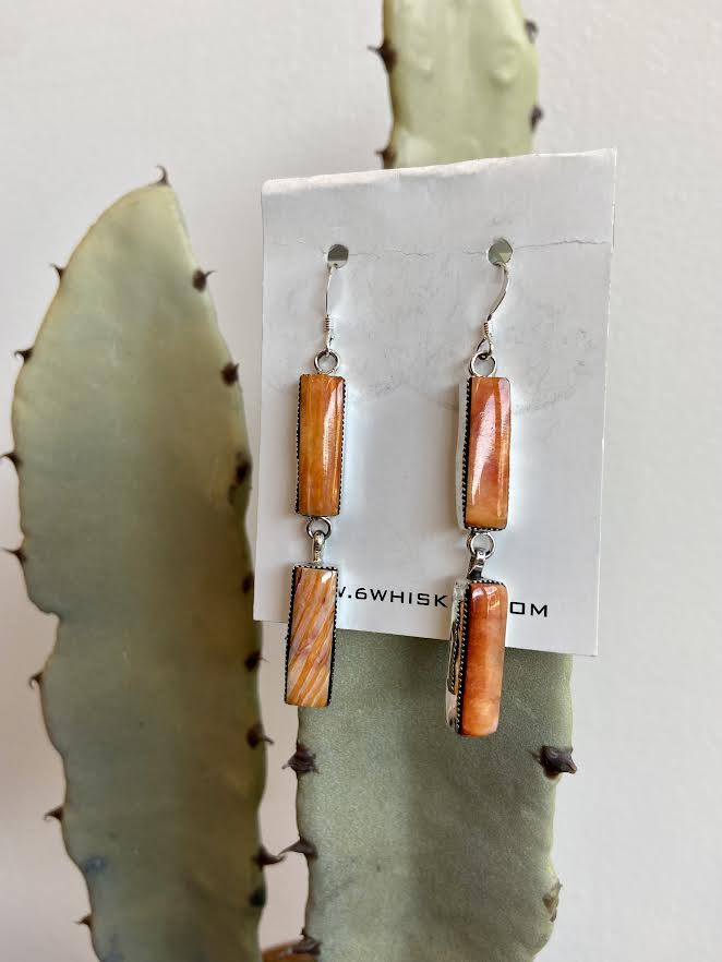 orange spiny oyster long rectangle dangle earrings at 6Whiskey six whisky sterling silver western jewelry