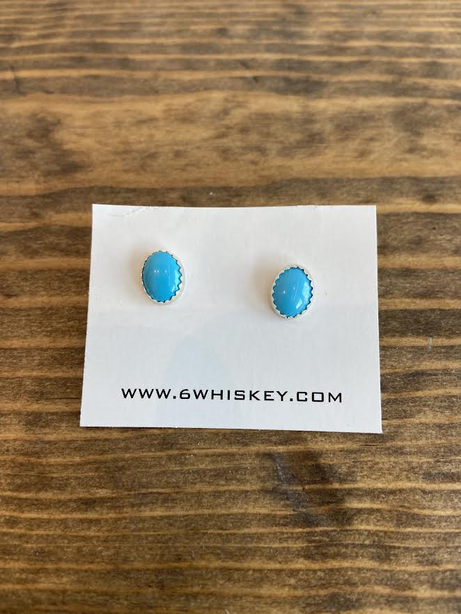Load image into Gallery viewer, simple turquoise oval studs at 6Whiskey six whisky sterling silver small layering 
