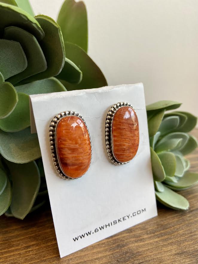 Large Spiny Oyster Orange Studs at 6Whiskey six whisky sterling silver earrings western womens wear gift idea