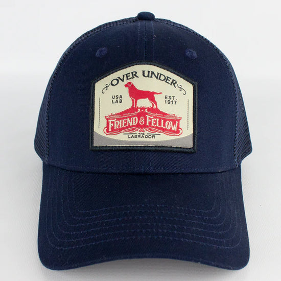 Load image into Gallery viewer, Friend and Fellow Over Under Mens Navy baseball cap at 6Whiskey six whisky with mesh back MADE IN USA
