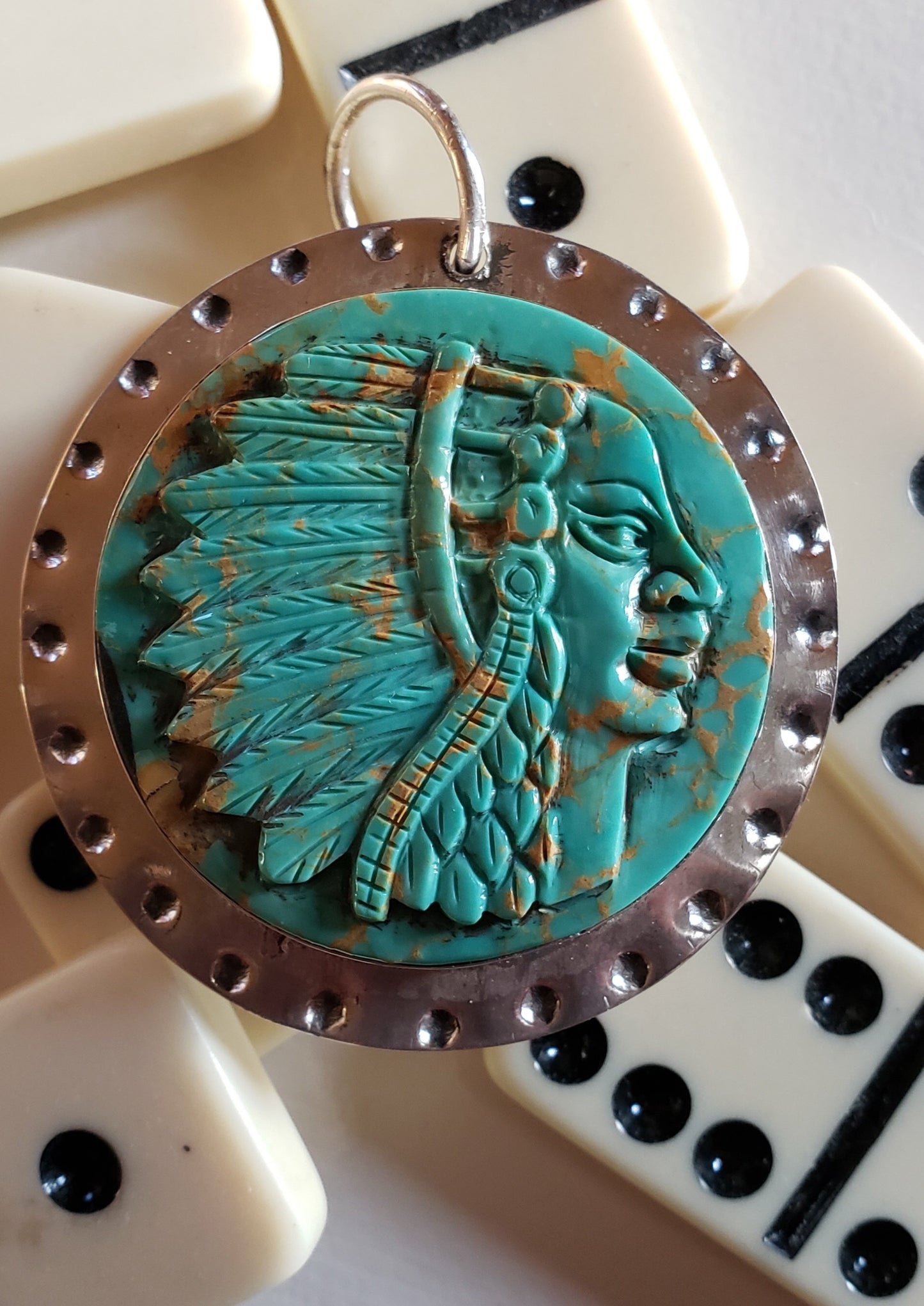 Carved Turquoise Indian Chief Charm