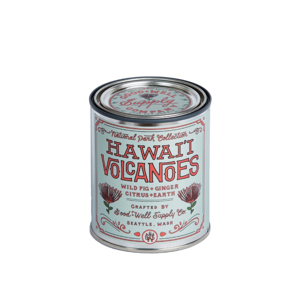 Hawaiian Volcano candle 6 whiskey good well supply all natural national park six whisky soy wood wick tin 